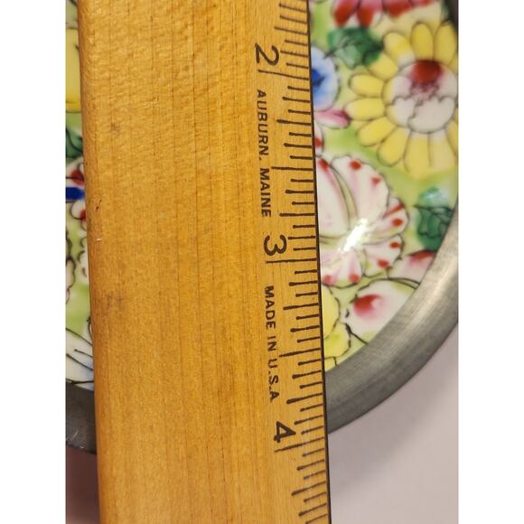 Vintage Japanese Porcelain Ware Pewter Encased Trinket Dish/Bowl 4” - Picture 6 of 7